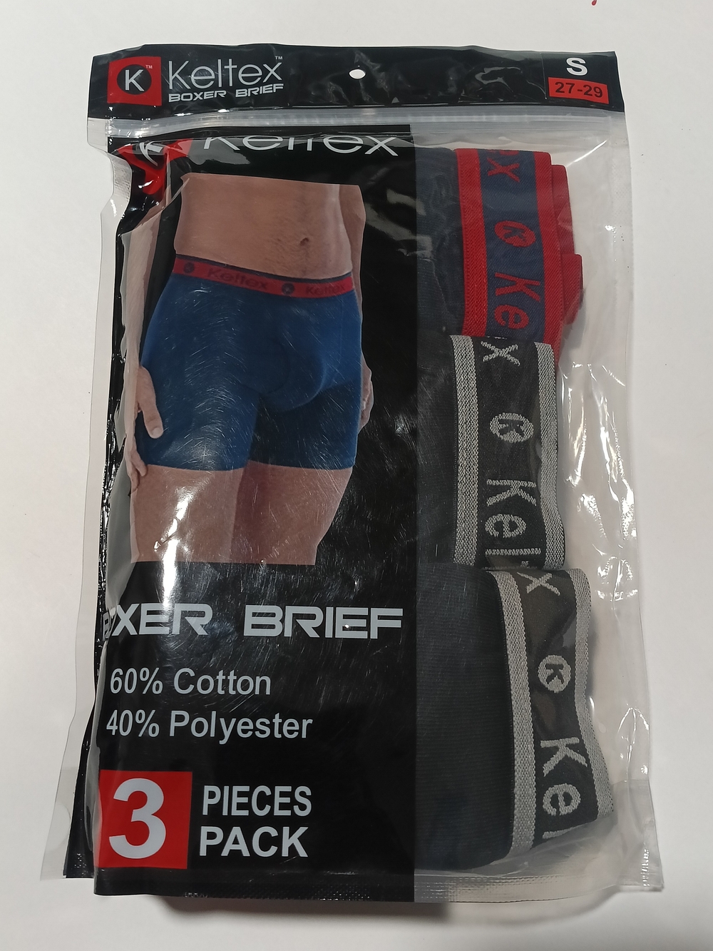 Keltex Men's 3-Pack Boxer Briefs - Blue, Black, Gray New In Bag Sealed. Size S